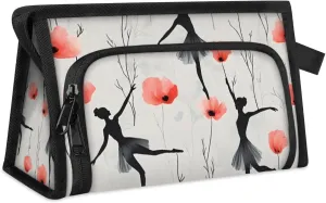 Makeup Bag Ballet Floral Travel Toiletry Bag Makeup Organizer Portable Make Up Bags for Women Cosmetic Bag with Handle