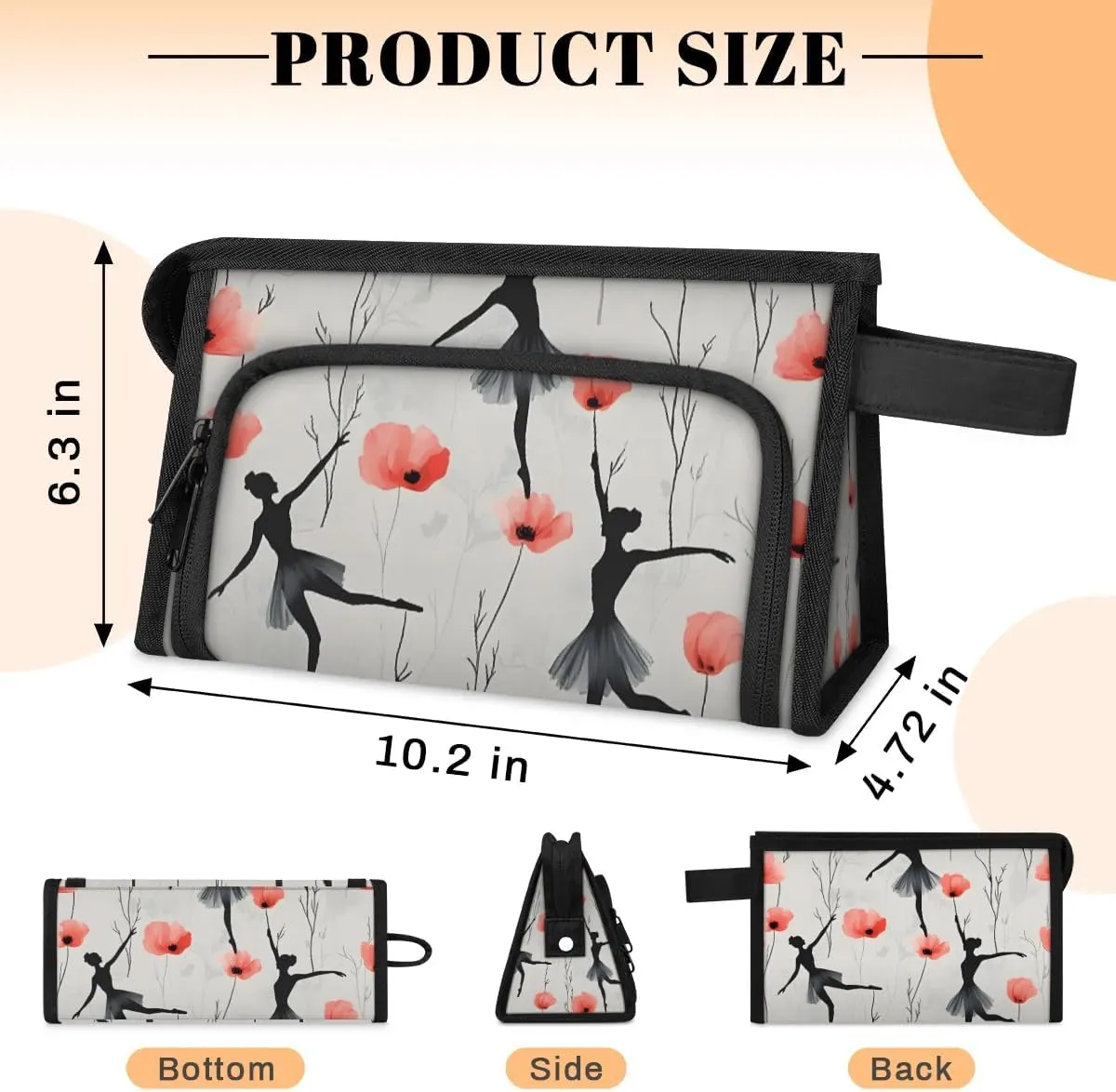 Makeup Bag Ballet Floral Travel Toiletry Bag Makeup Organizer Portable Make Up Bags for Women Cosmetic Bag with Handle