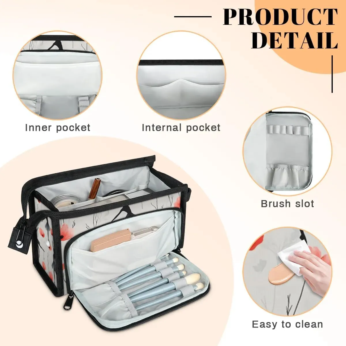Makeup Bag Ballet Floral Travel Toiletry Bag Makeup Organizer Portable Make Up Bags for Women Cosmetic Bag with Handle