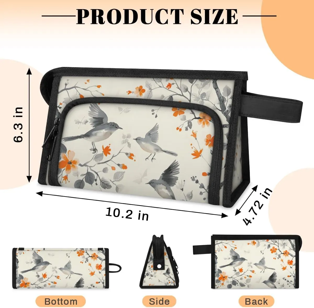 Makeup Bag Birds Flower Tree Travel Toiletry Bag Makeup Organizer Portable Make Up Bags for Women Cosmetic Bag with Handle