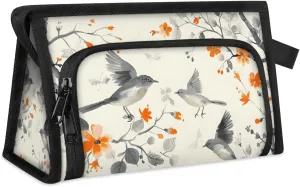 Makeup Bag Birds Flower Tree Travel Toiletry Bag Makeup Organizer Portable Make Up Bags for Women Cosmetic Bag with Handle