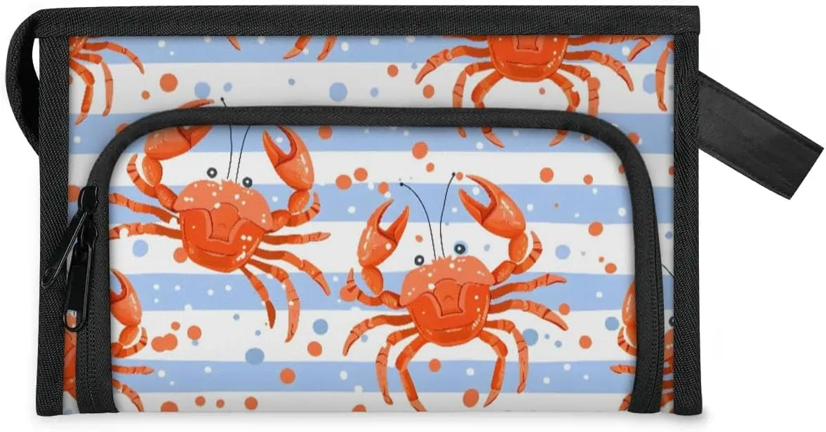 Makeup Bag Crabs Stripes Travel Toiletry Bag Makeup Organizer Portable Make Up Bags for Women Cosmetic Bag with Handle