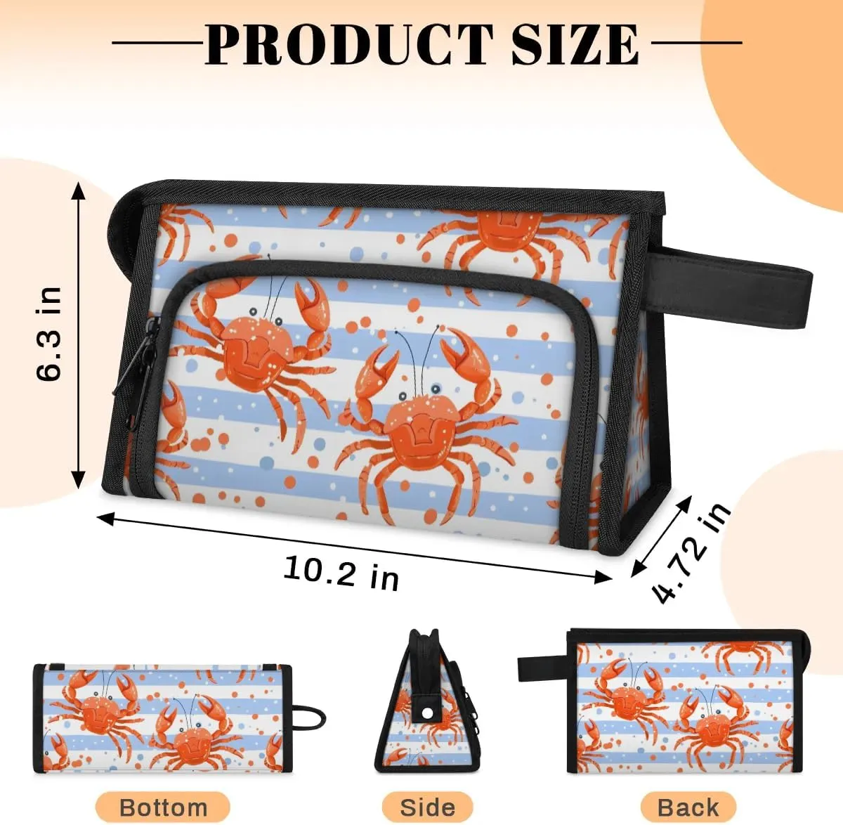 Makeup Bag Crabs Stripes Travel Toiletry Bag Makeup Organizer Portable Make Up Bags for Women Cosmetic Bag with Handle