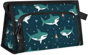 Makeup Bag Cute Shark Travel Toiletry Bag Makeup Organizer Portable Make Up Bags for Women Cosmetic Bag with Handle