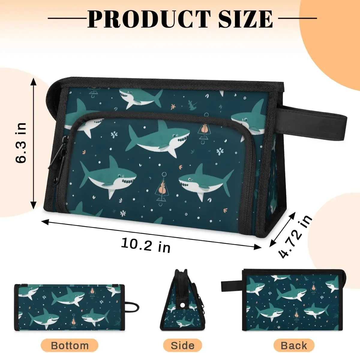 Makeup Bag Cute Shark Travel Toiletry Bag Makeup Organizer Portable Make Up Bags for Women Cosmetic Bag with Handle