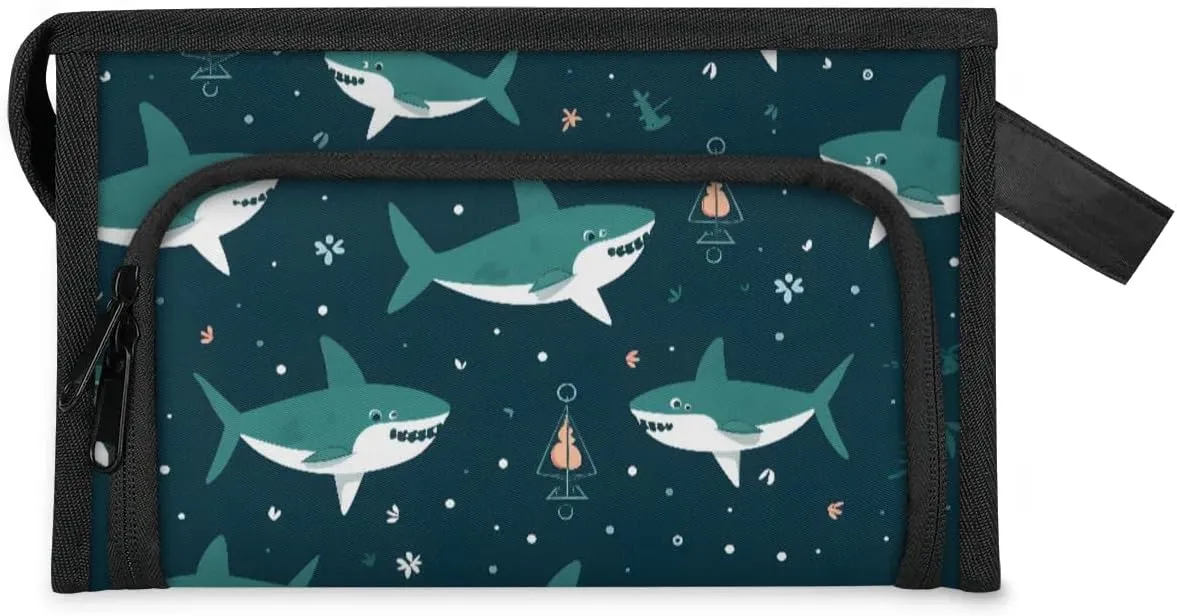 Makeup Bag Cute Shark Travel Toiletry Bag Makeup Organizer Portable Make Up Bags for Women Cosmetic Bag with Handle