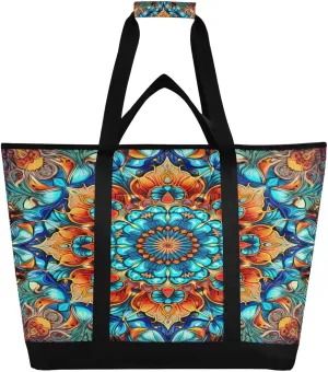 Mandala Reusable Insulated Lunchbox Cooler Bag, Leakproof Kitchen Grocery Bag Collapsible Portable Cooler Tote Bag for Picnic, Camping, Office, Travel