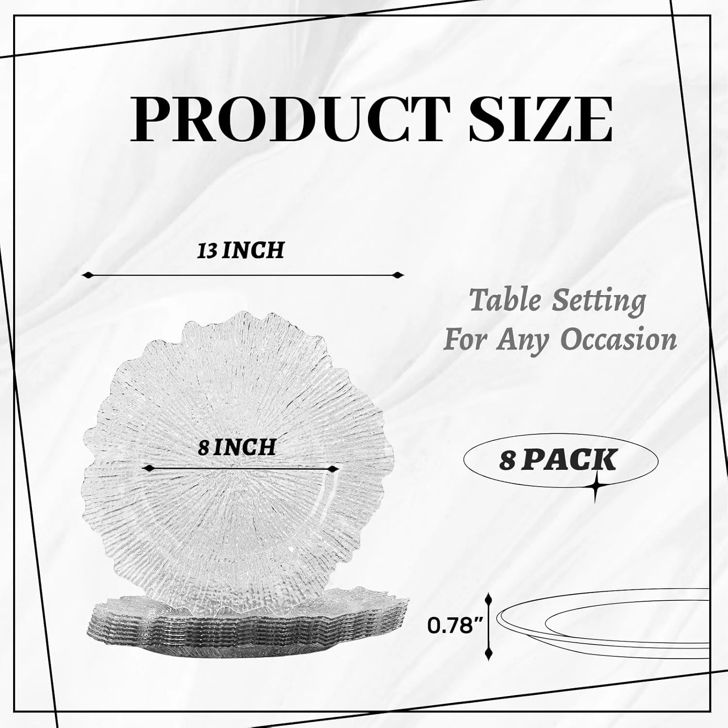 MAONAME 13" Clear Charger Plates, Round Reef Chargers for Dinner Plates, Plastic Plate Chargers for Table Setting, Wedding Decor, Set of 8