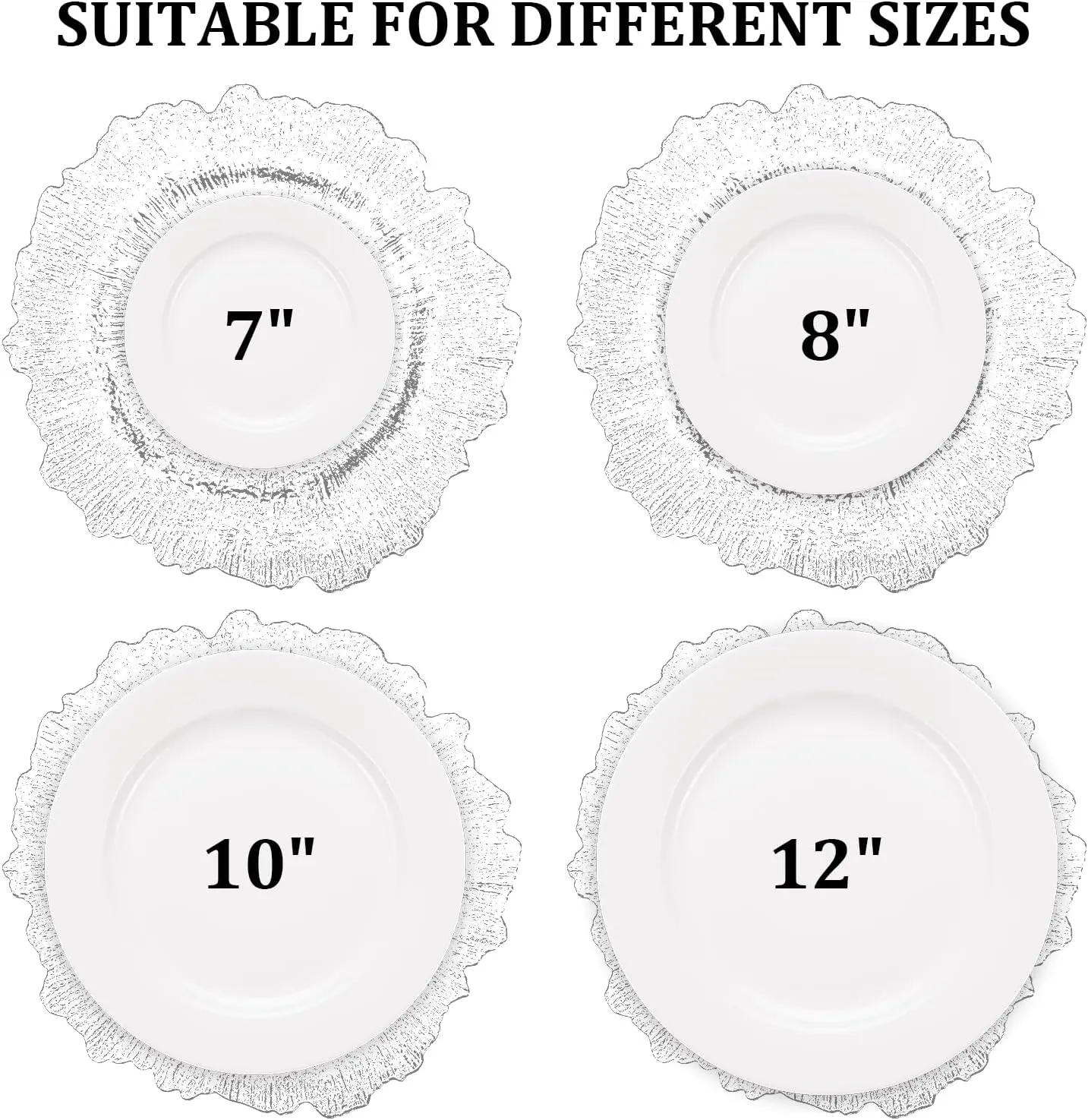 MAONAME 13" Clear Charger Plates, Round Reef Chargers for Dinner Plates, Plastic Plate Chargers for Table Setting, Wedding Decor, Set of 8