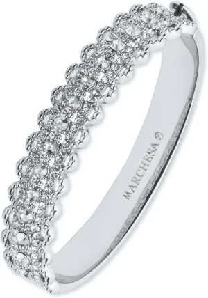 Marchesa Silver Tone Clear Crystal Filigree Hinged Bangle Bracelet