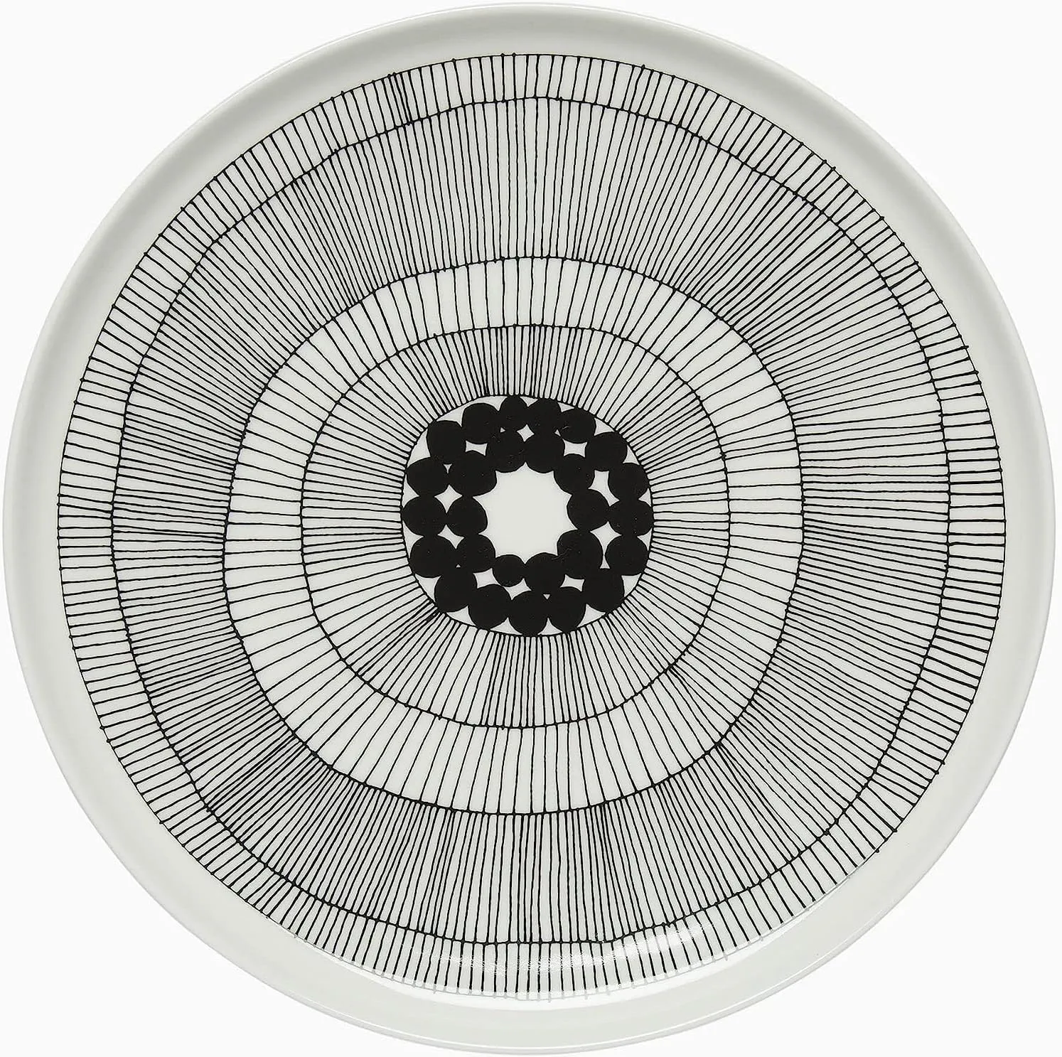 MARIMEKKO Oiva Siirtolapuutarha Dinner Plate — Refine Your Kitchen Décor with Our Iconic Black & White Stoneware — Stylish White Porcelain Dinner Plates to Elevate Your Dining Experience (10”)