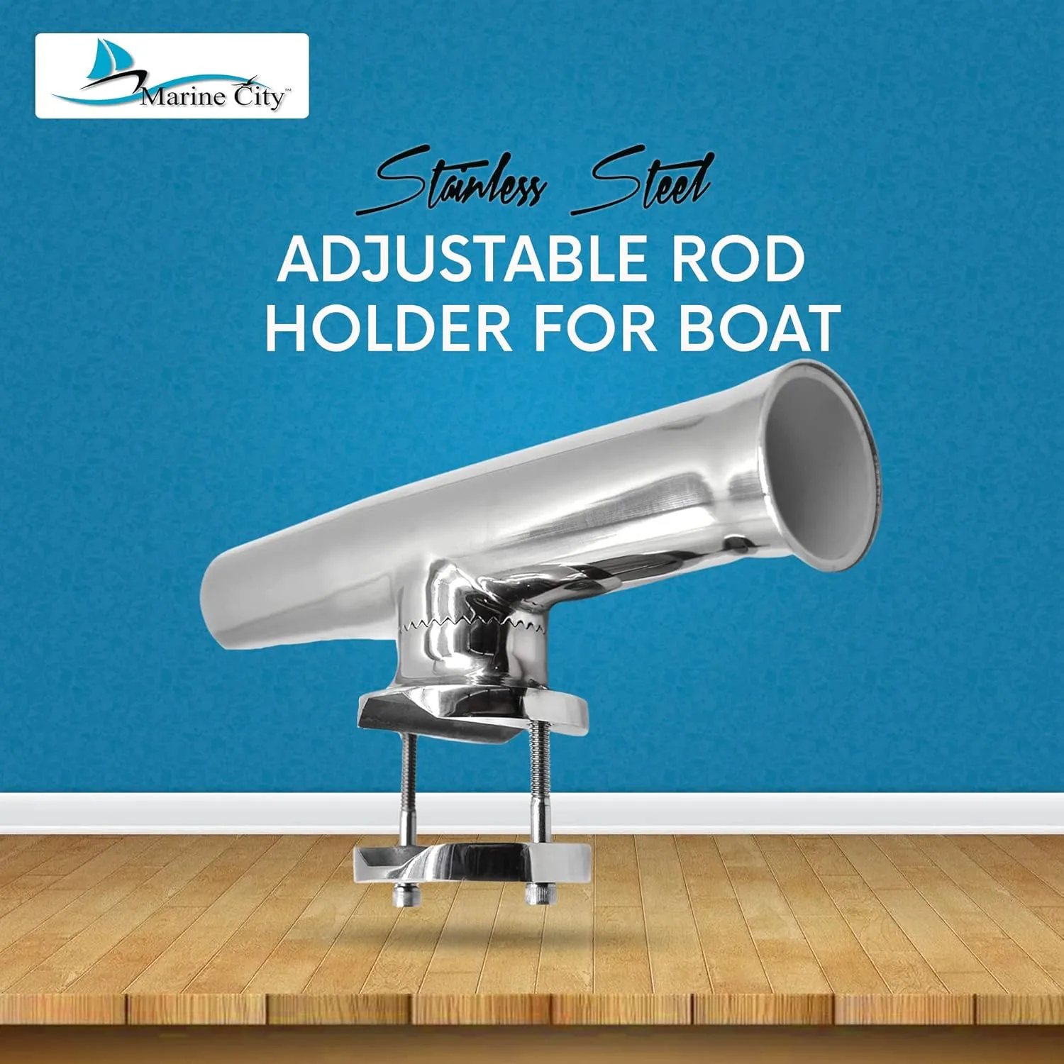 MARINE CITY 304 Grade Stainless Steel Heavy Duty Strong Clamp-on Adjustable Fishing Rod Holder