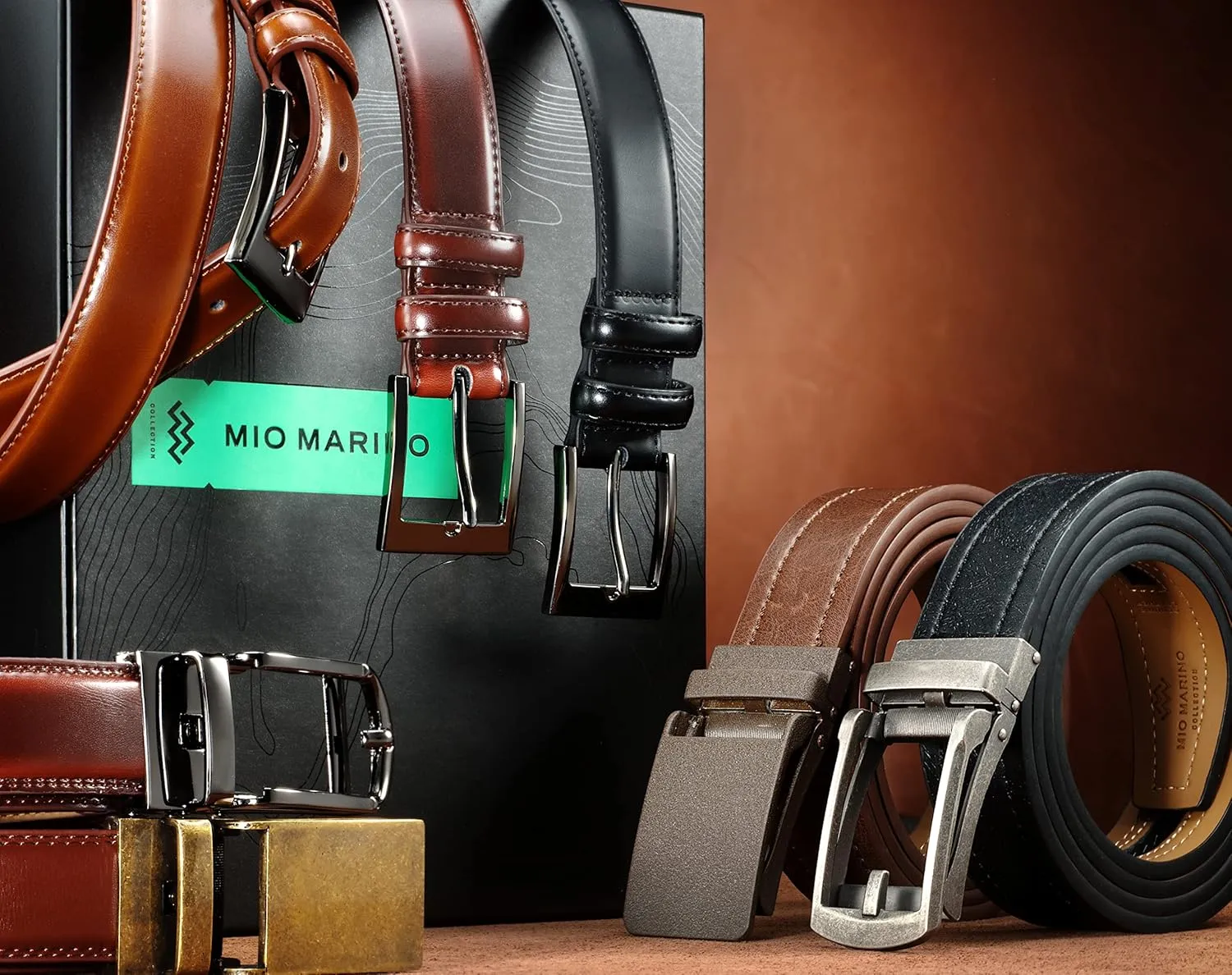 Marino Men’s Genuine Leather Ratchet Dress Belt With Automatic Buckle, Enclosed in an Elegant Gift Box