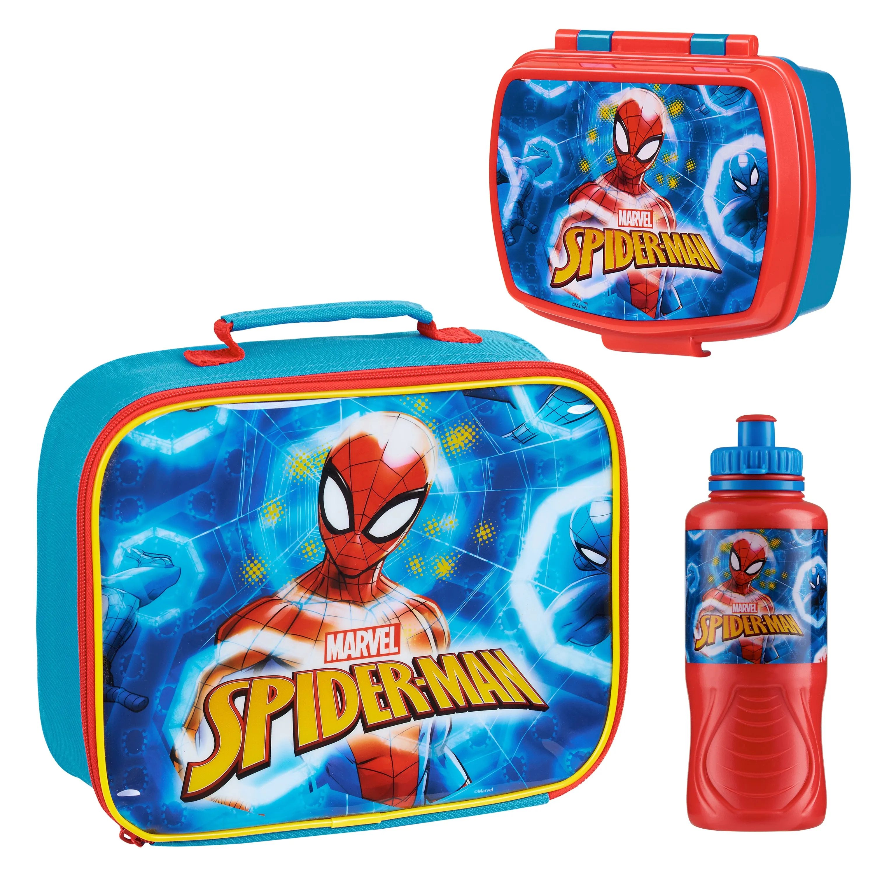 Marvel Kids Lunch Box 3 Piece Set Avengers Insulated Lunch Bag Snack Box 430ml Spiderman Water Bottle BPA Free School Travel Captain America Iron Man Thor (Multicolor Spiderman)
