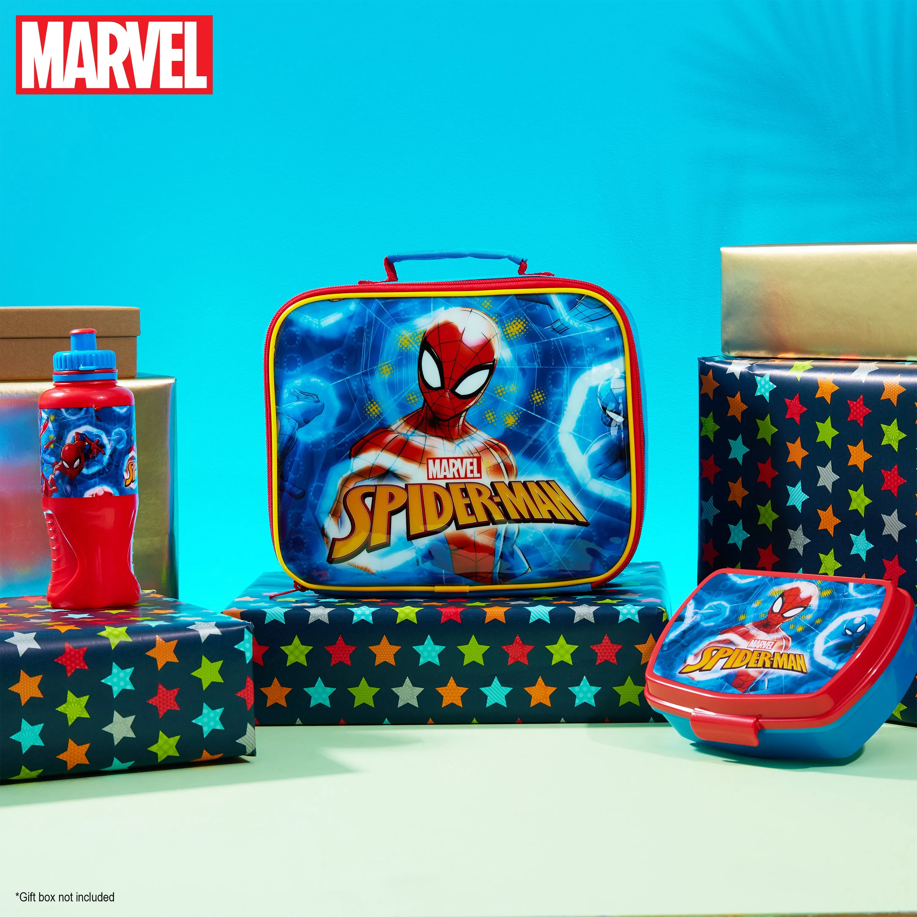 Marvel Kids Lunch Box 3 Piece Set Avengers Insulated Lunch Bag Snack Box 430ml Spiderman Water Bottle BPA Free School Travel Captain America Iron Man Thor (Multicolor Spiderman)