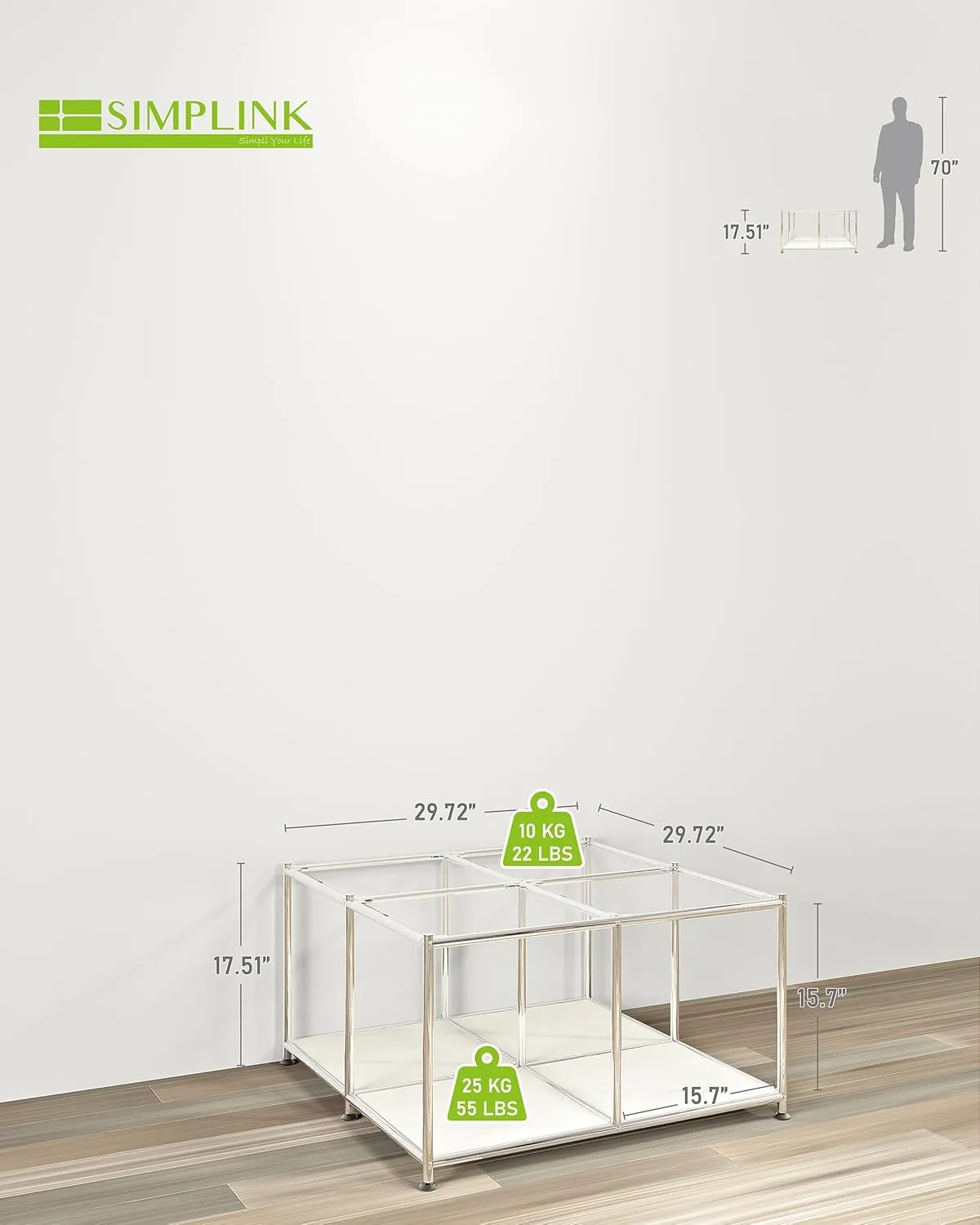 Matte Coffee Table with Open Storage, Square Tempered Glass Storage Rolling Coffee Table, Modern Design for Living Room, Meeting Room (White)