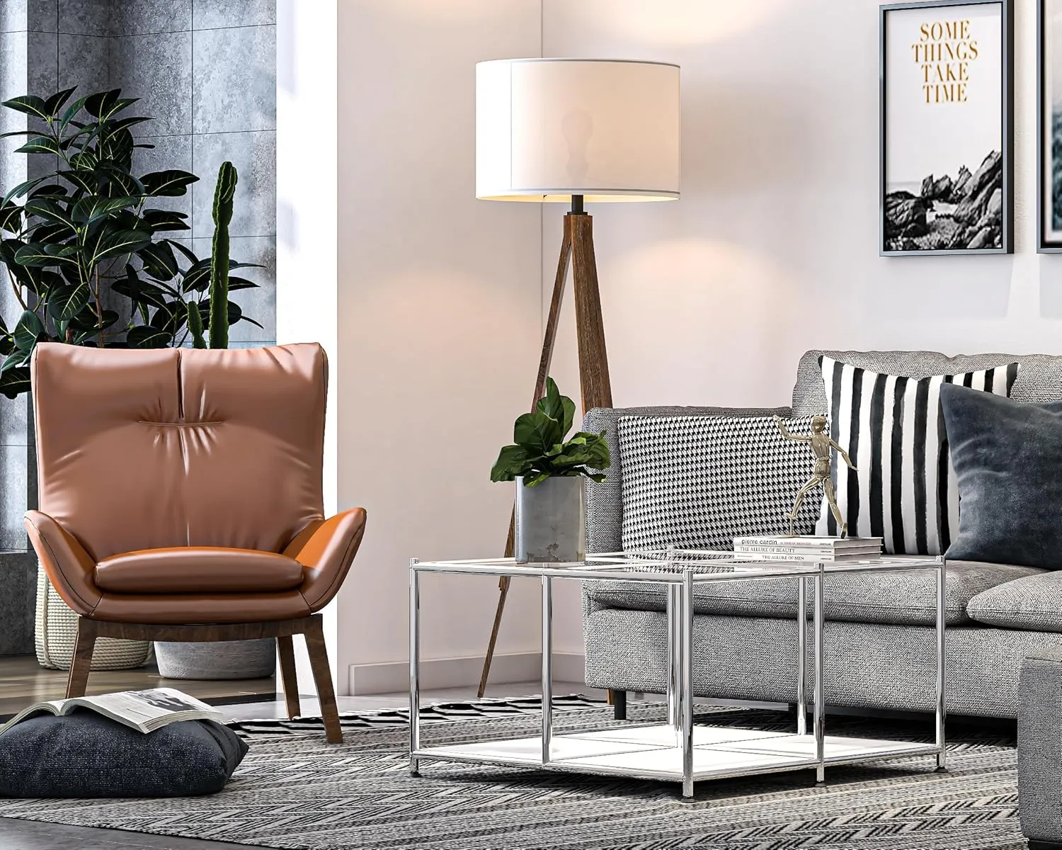 Matte Coffee Table with Open Storage, Square Tempered Glass Storage Rolling Coffee Table, Modern Design for Living Room, Meeting Room (White)