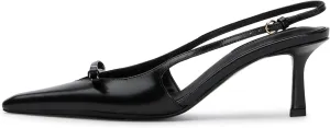 Mattiventon Black Slingback Heels for Women Kitten Heels Bow Ankle Strap Pointed Toe Heel Sexy Wedding Dress Party Pumps