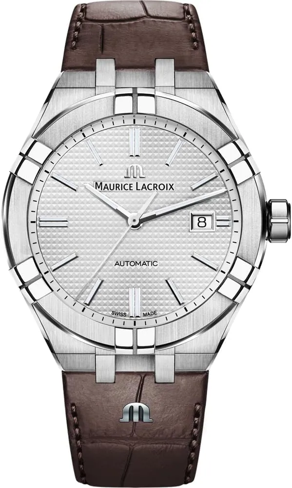 Maurice Lacroix Men's Aikon Automatic 42 mm Watch | Silver/Brown Leather