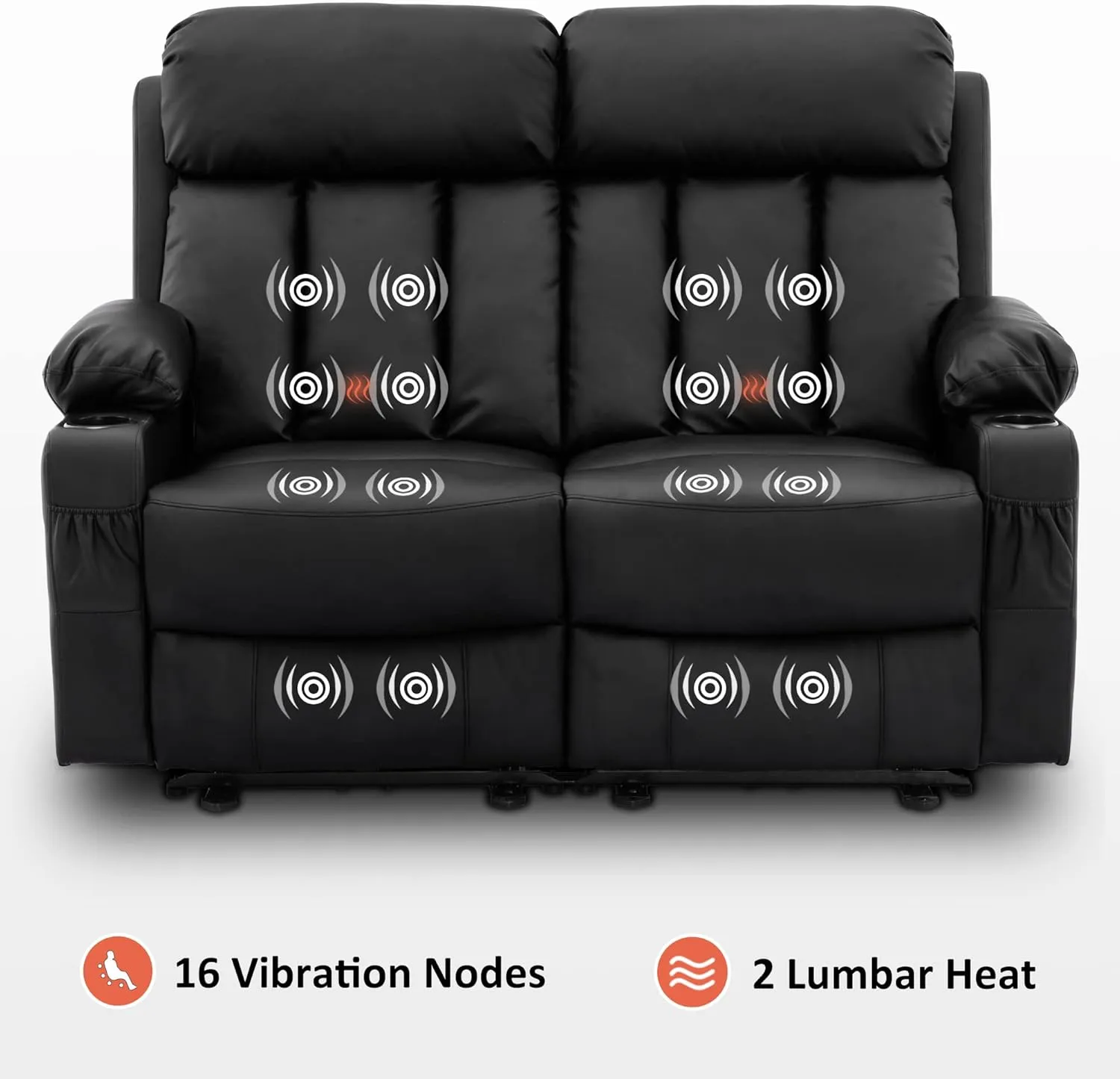 MCombo 61" Power Loveseat Recliner, Electric Reclining Loveseat Sofa with Heat and Vibration, Cup Holders, USB Charge Port for Living Room 6075 Faux Leather (Loveseat Recliner, Black)