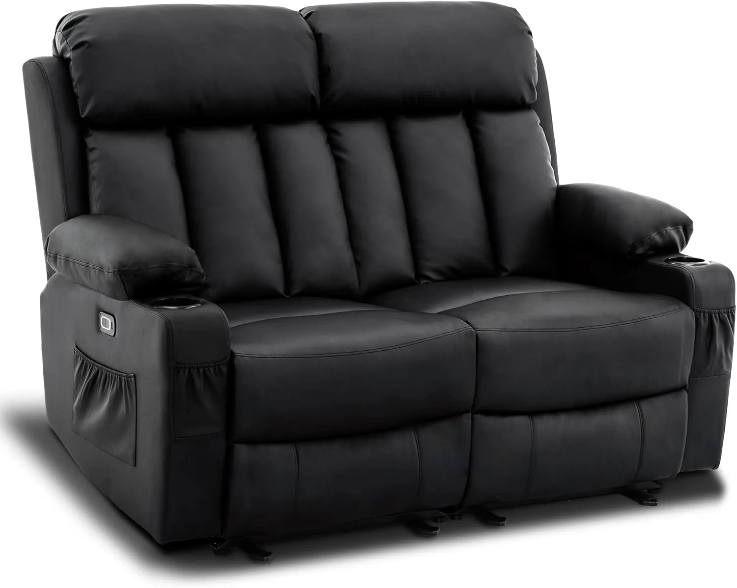 MCombo 61" Power Loveseat Recliner, Electric Reclining Loveseat Sofa with Heat and Vibration, Cup Holders, USB Charge Port for Living Room 6075 Faux Leather (Loveseat Recliner, Black)