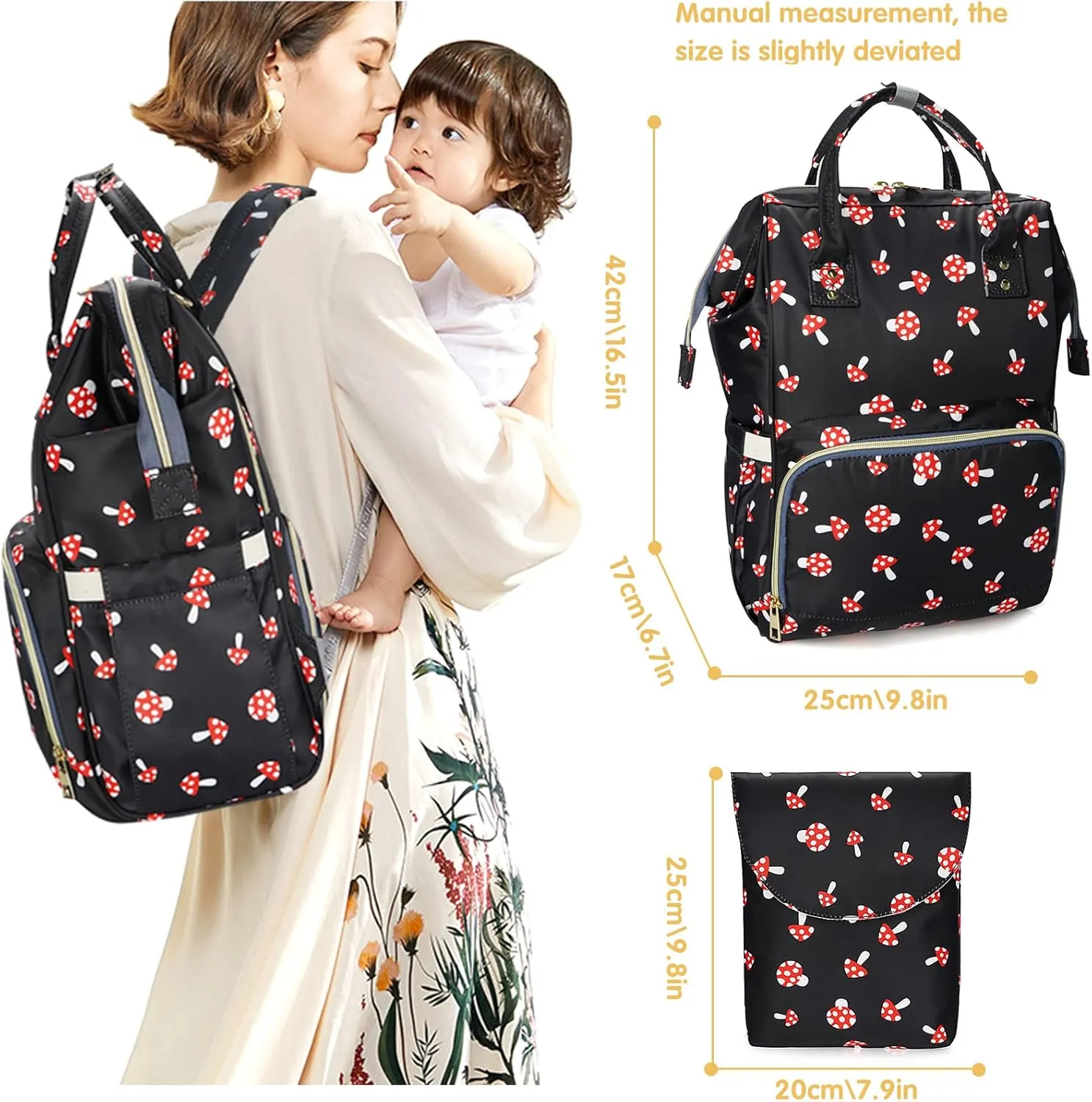 MCWTH Mushroom Diaper Bag Backpack Set for Baby Girls Mom, Large Capacity Multi-Function Nappy Bags Organizer