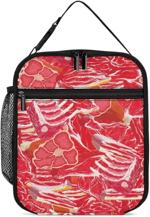 Meat Texture Reusable Lunch Bag Insulated Portable Lunch Box Bag Leak Proof Dining Bag Lunch Box Container Tote Pattern131