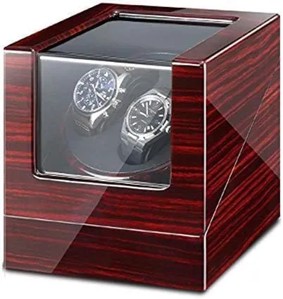 Mechanical Watch Shaker Double Watch Winder Box for Automatic Watches with Blue LED Light, AC Adapter and Battery Powered Piano Paint Exterior