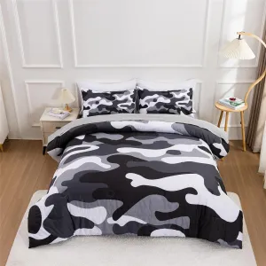 Meeting Story Camouflage Bedding Set, Colorful Pattern Style Comforter Set, 5 PCS One Comforter Two Pillowcases Two Sheets in One Bag, All Season Bedspread for Teens Adults (Grey,Queen5pcs