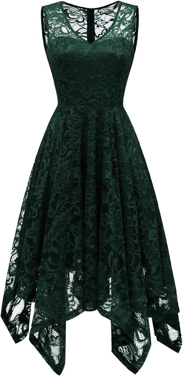 Meetjen Women's Cocktail Party Dresses 2025 Handkerchief Hem Lace Formal Wedding Guest Bridesmaid Fancy Prom Dress
