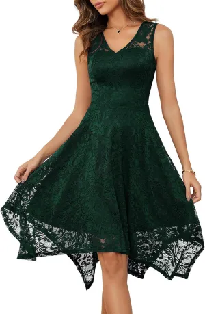 Meetjen Women's Cocktail Party Dresses 2025 Handkerchief Hem Lace Formal Wedding Guest Bridesmaid Fancy Prom Dress