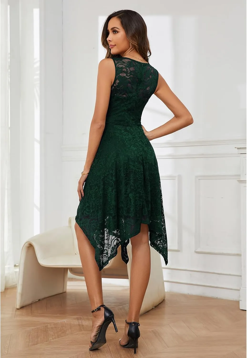Meetjen Women's Cocktail Party Dresses 2025 Handkerchief Hem Lace Formal Wedding Guest Bridesmaid Fancy Prom Dress