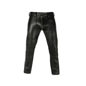 Men Adjustable Waist Black Leather Pant