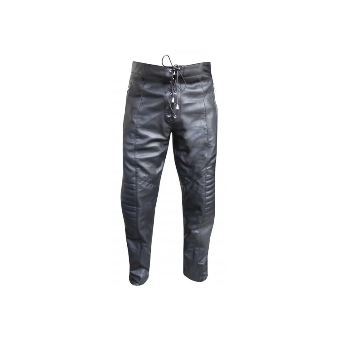 Men Black Leather Trouser laced