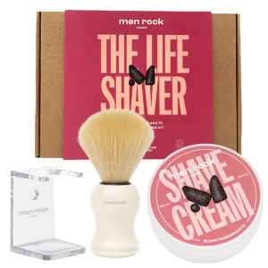 Men Rock The Life Shaver Shaving Gift Set – Barber Standard Wet Shave Kit with Shave Cream 100ml, Synthetic Shaving Brush, Drip Stand – Black Pomegranate & Spicy Black Pepper Fragrance