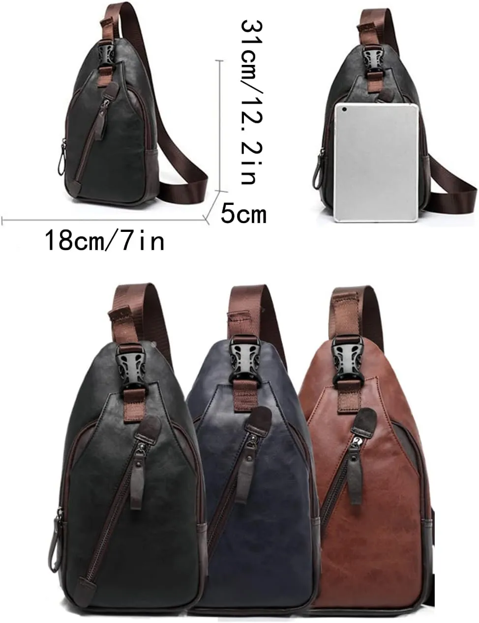 Men Travel Hiking Leather Chest Bags Outdoors Crossbody Daypack Sling Bag-Blue c