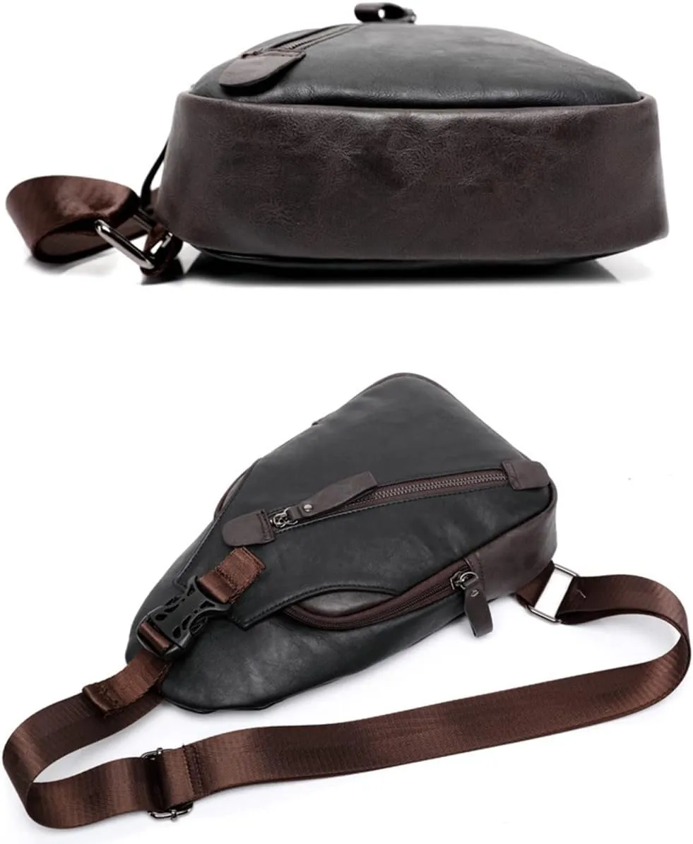 Men Travel Hiking Leather Chest Bags Outdoors Crossbody Daypack Sling Bag-Blue c