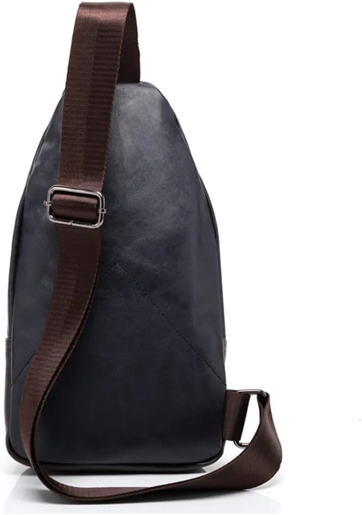 Men Travel Hiking Leather Chest Bags Outdoors Crossbody Daypack Sling Bag-Blue c