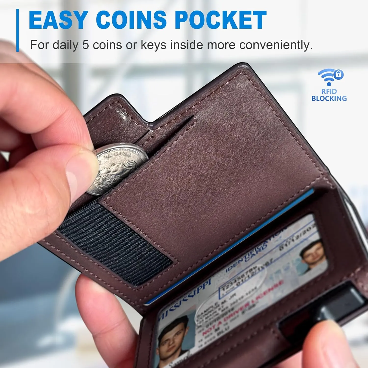 Men Wallet,with Money Clip Coins Pocket ID Window,Slim Front Pocket RFID Blocking Pop-up Card Holder 3.9"x 2.7", Gift Boxed