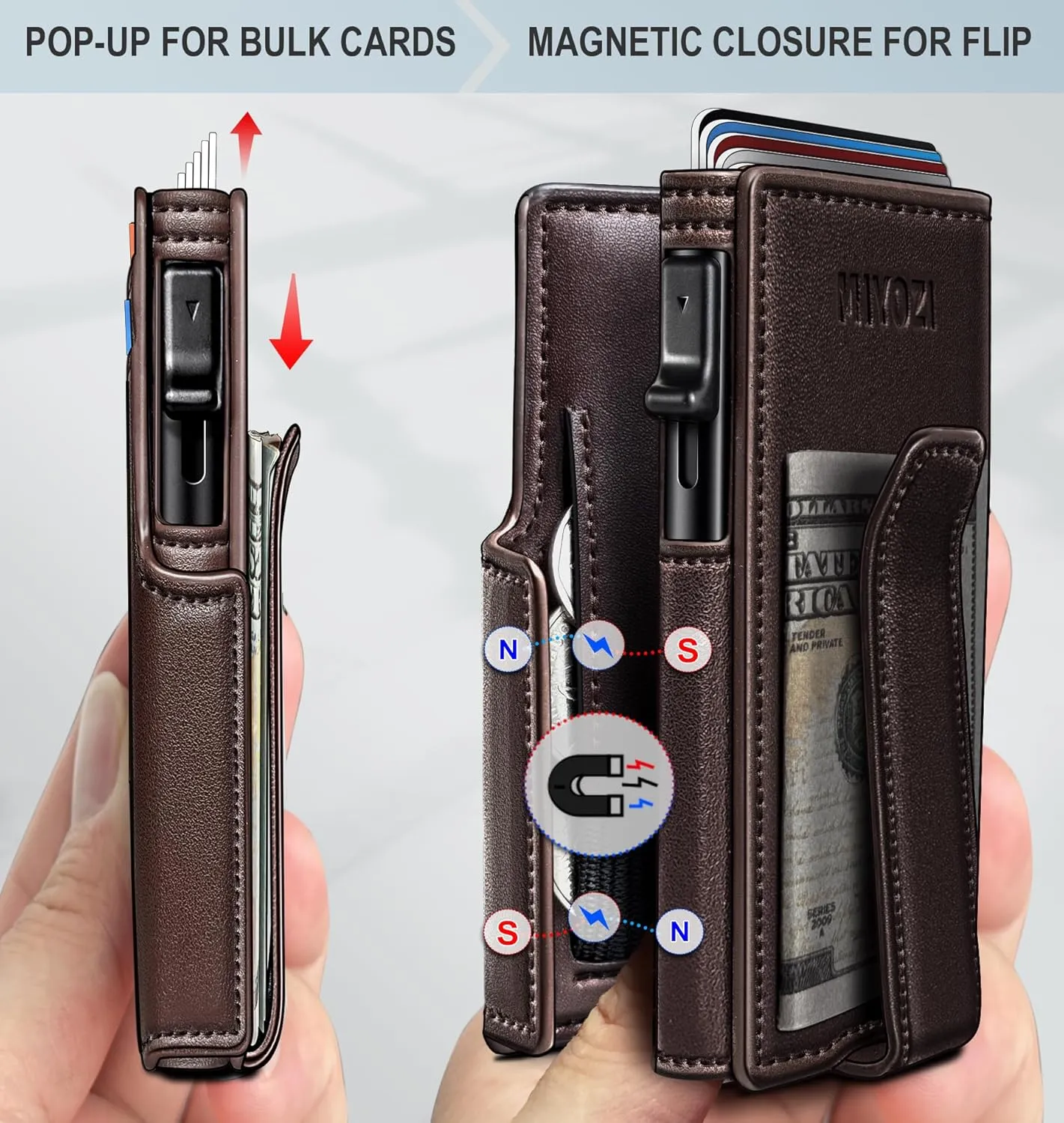Men Wallet,with Money Clip Coins Pocket ID Window,Slim Front Pocket RFID Blocking Pop-up Card Holder 3.9"x 2.7", Gift Boxed