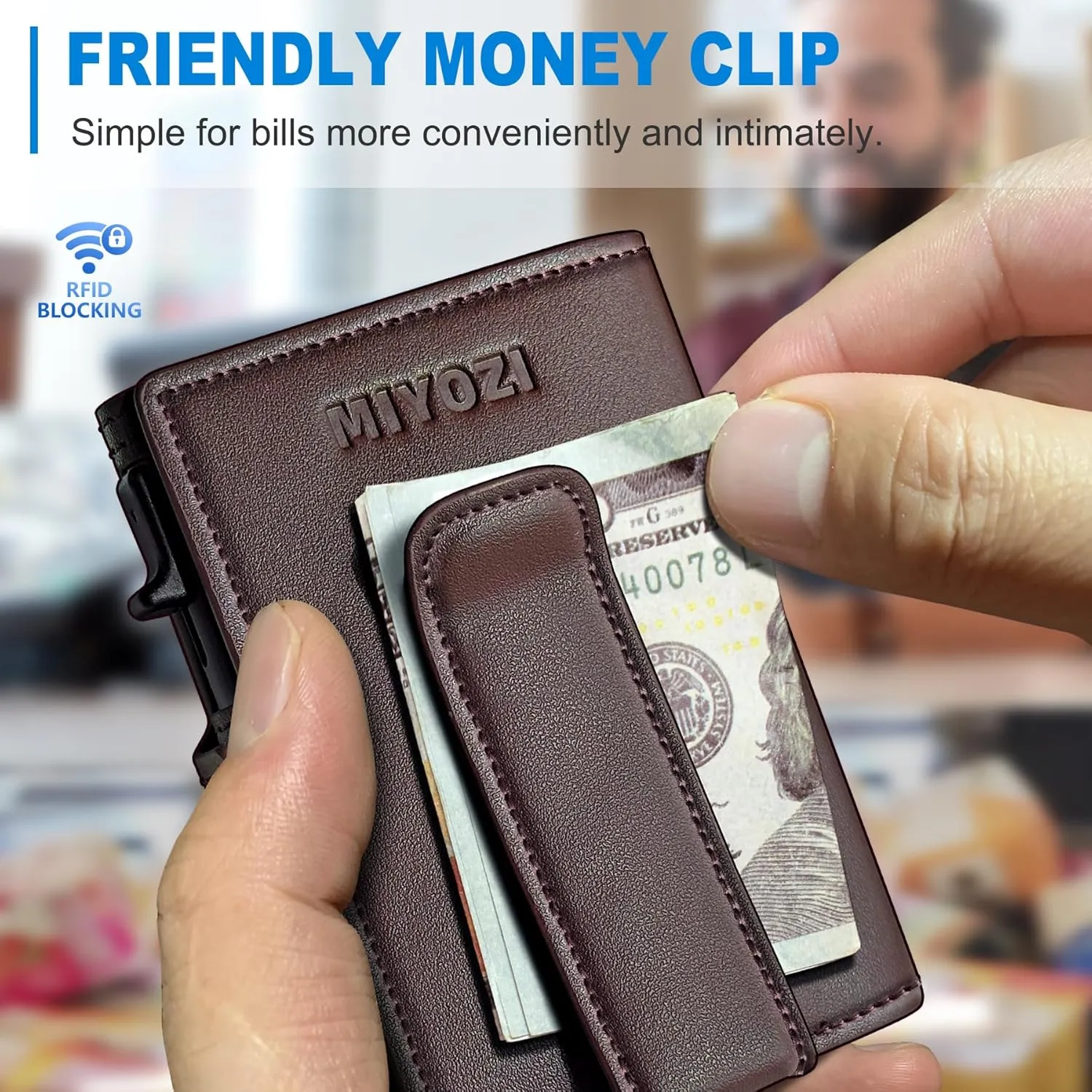 Men Wallet,with Money Clip Coins Pocket ID Window,Slim Front Pocket RFID Blocking Pop-up Card Holder 3.9"x 2.7", Gift Boxed
