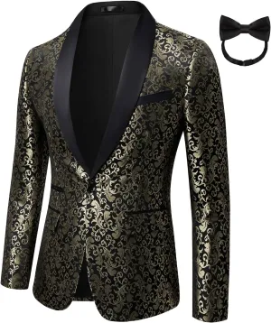 Mens 2 Piece Floral Tuxedo Jacket Paisley Shawl Lapel Suit Blazer Jacket for Dinner,Prom,Wedding