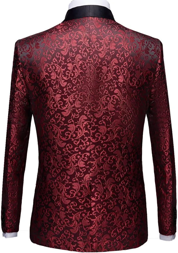 Mens 2 Piece Floral Tuxedo Jacket Paisley Shawl Lapel Suit Blazer Jacket for Dinner,Prom,Wedding