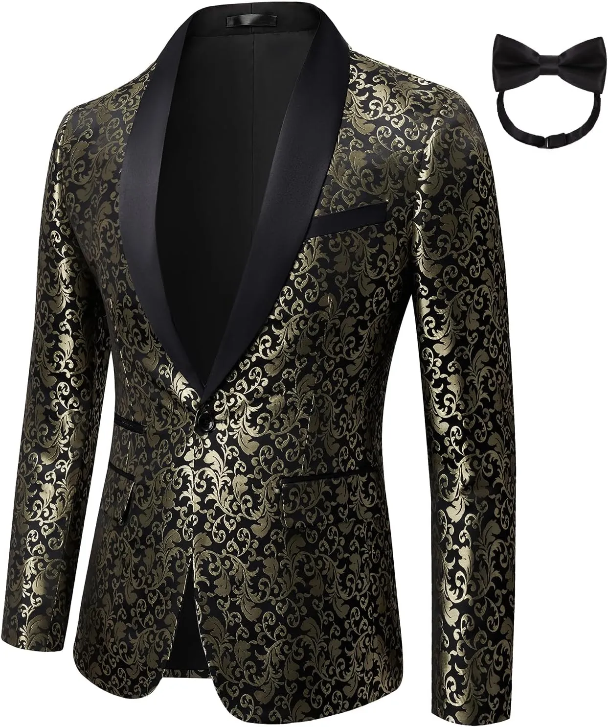 Mens 2 Piece Floral Tuxedo Jacket Paisley Shawl Lapel Suit Blazer Jacket for Dinner,Prom,Wedding