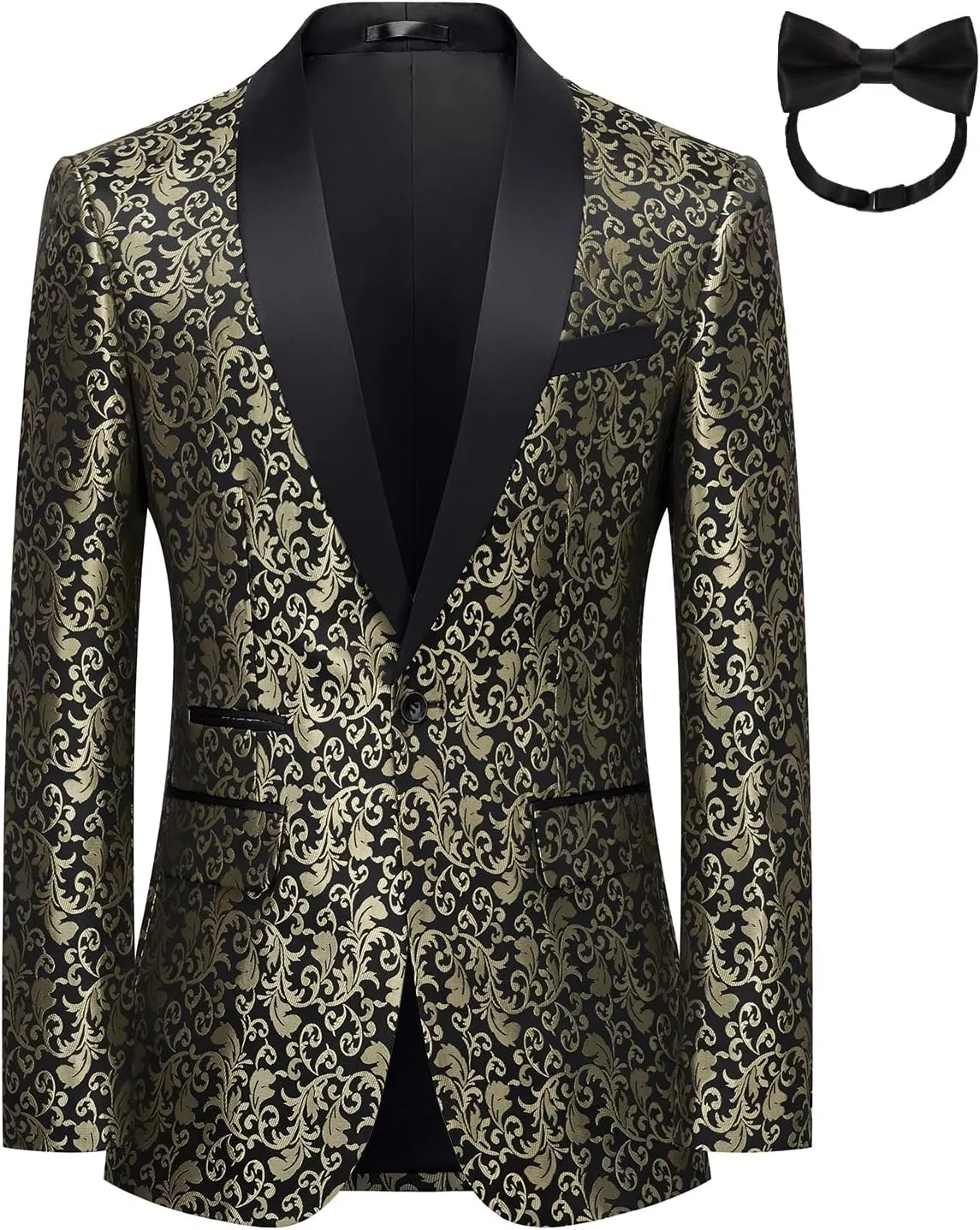 Mens 2 Piece Floral Tuxedo Jacket Paisley Shawl Lapel Suit Blazer Jacket for Dinner,Prom,Wedding