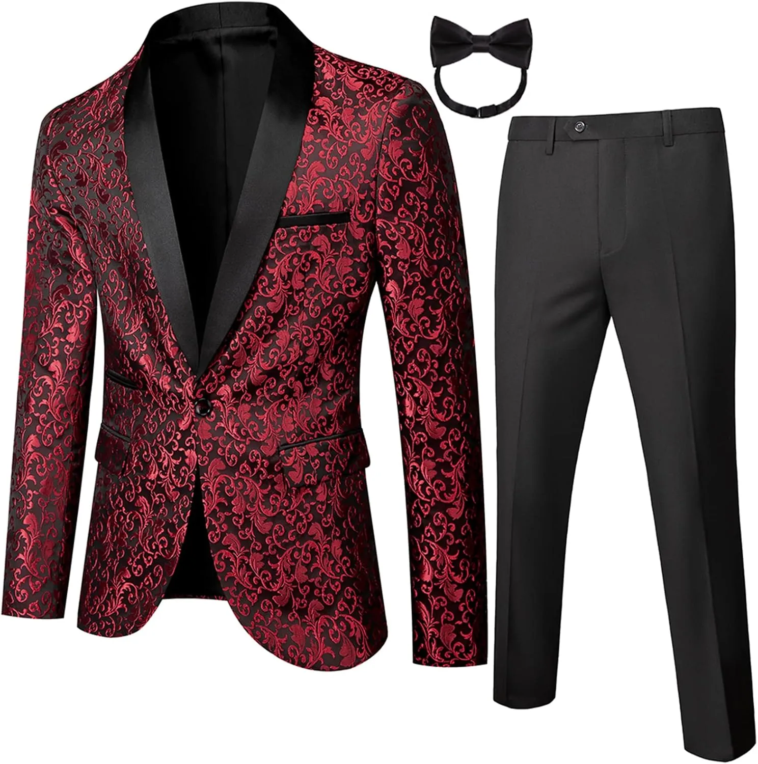 Mens 2 Piece Floral Tuxedo Jacket Paisley Shawl Lapel Suit Blazer Jacket for Dinner,Prom,Wedding