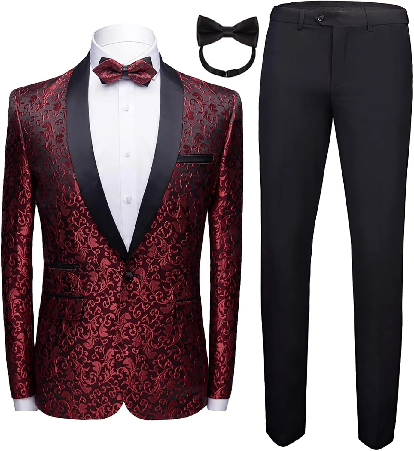 Mens 2 Piece Floral Tuxedo Jacket Paisley Shawl Lapel Suit Blazer Jacket for Dinner,Prom,Wedding
