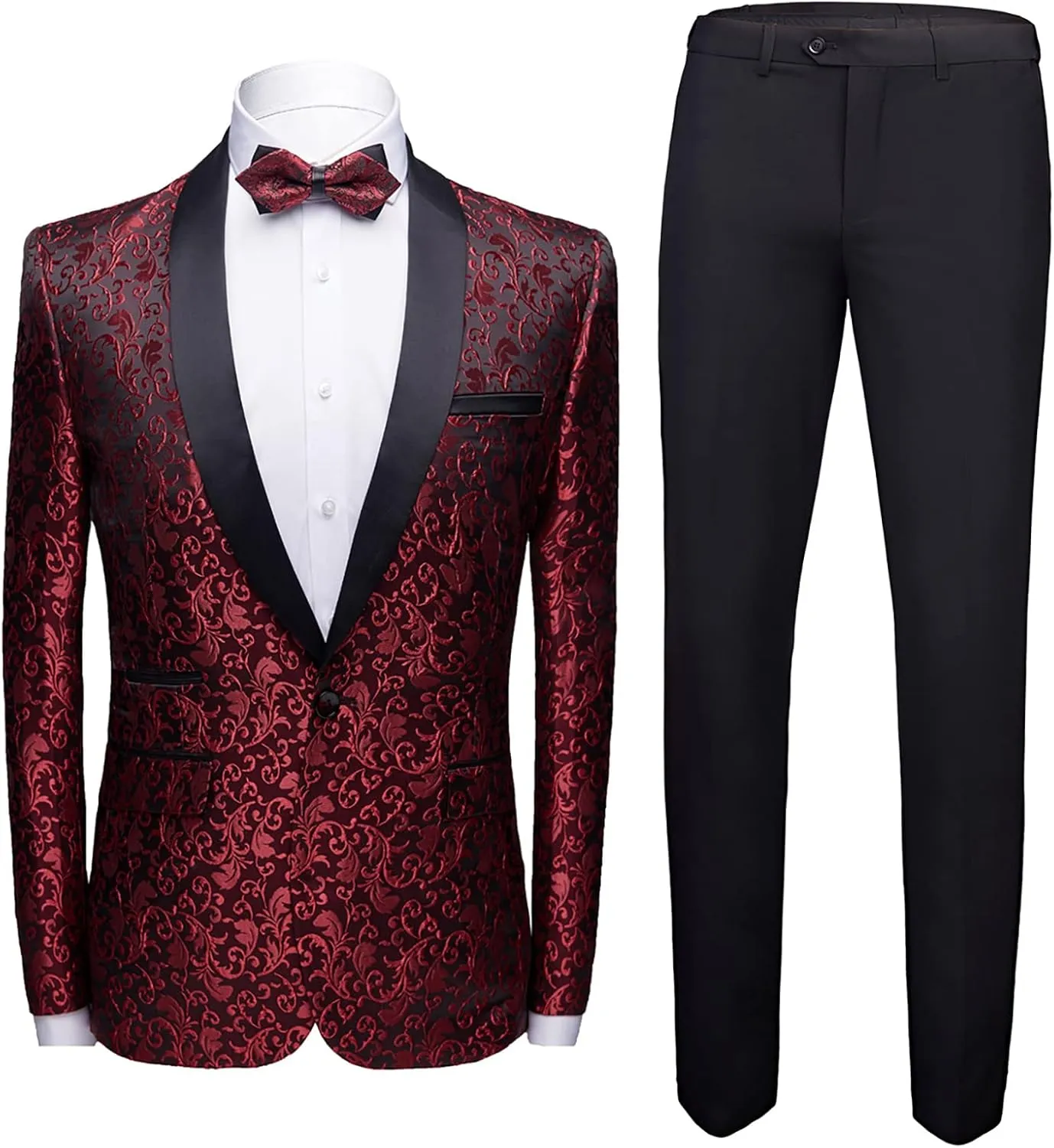 Mens 2 Piece Floral Tuxedo Jacket Paisley Shawl Lapel Suit Blazer Jacket for Dinner,Prom,Wedding