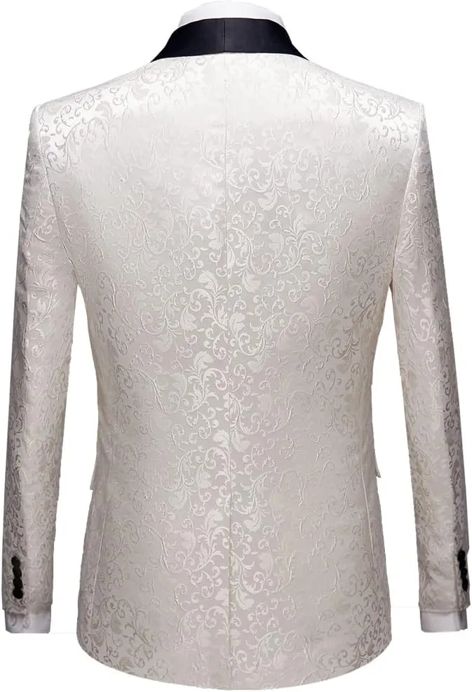 Mens 2 Piece Floral Tuxedo Jacket Paisley Shawl Lapel Suit Blazer Jacket for Dinner,Prom,Wedding