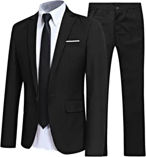 Men's 2 Piece Suit Slim Fit Solid Formal Dress Suits Tuxedo Wedding Blazer Pants for Business Dinner Party